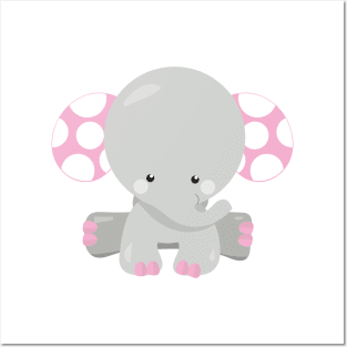 Cute Elephant, Little Elephant - Pink Gray Posters and Art